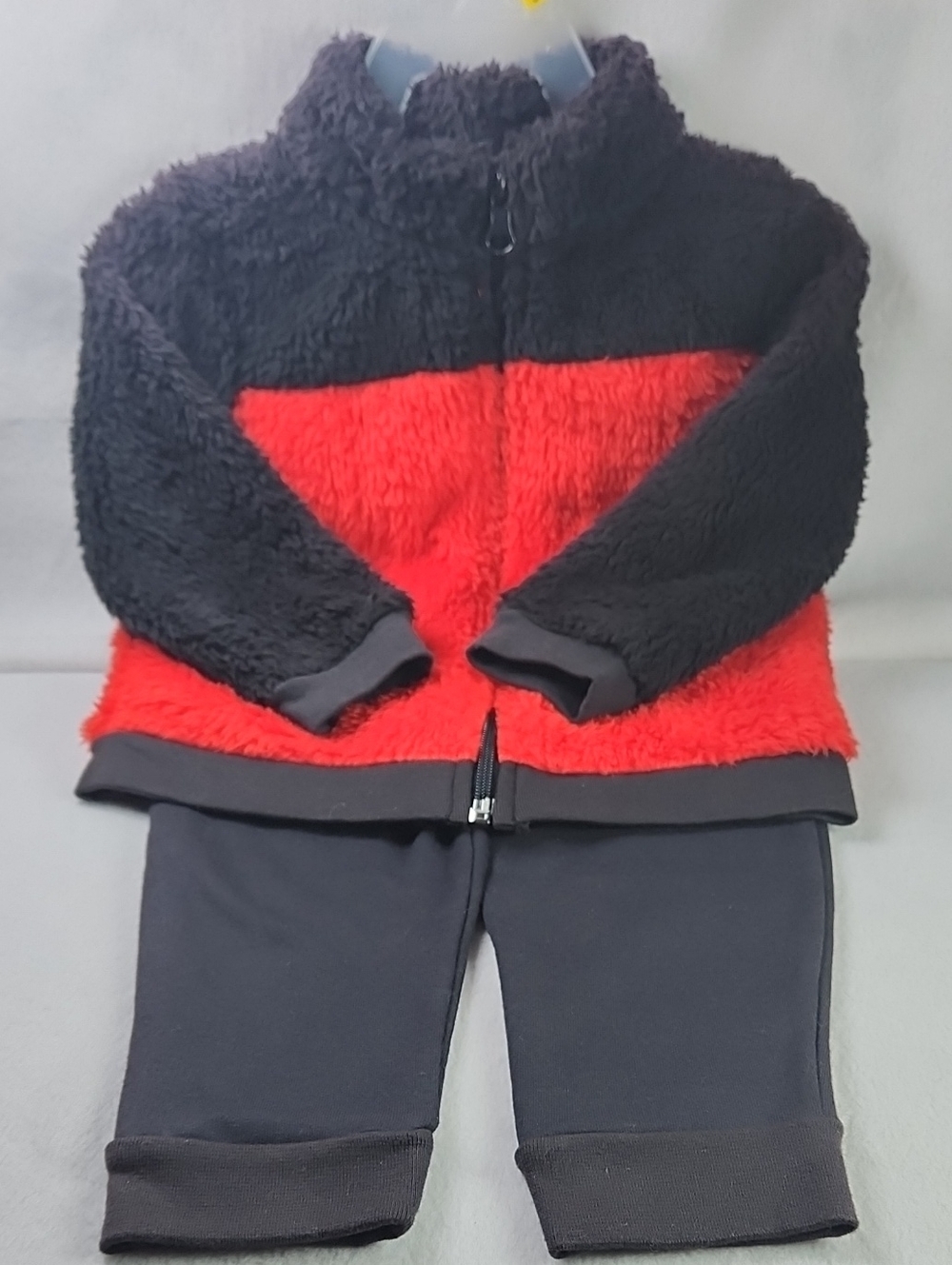 Kidgets Boys Black and Red Sherpa Jacket with Black Jogger Pants